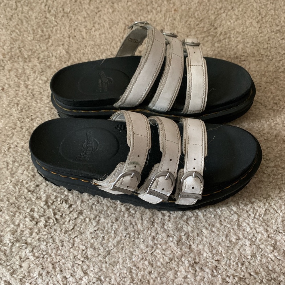 Dr Martens White Three Buckle Strap Platform Sandals